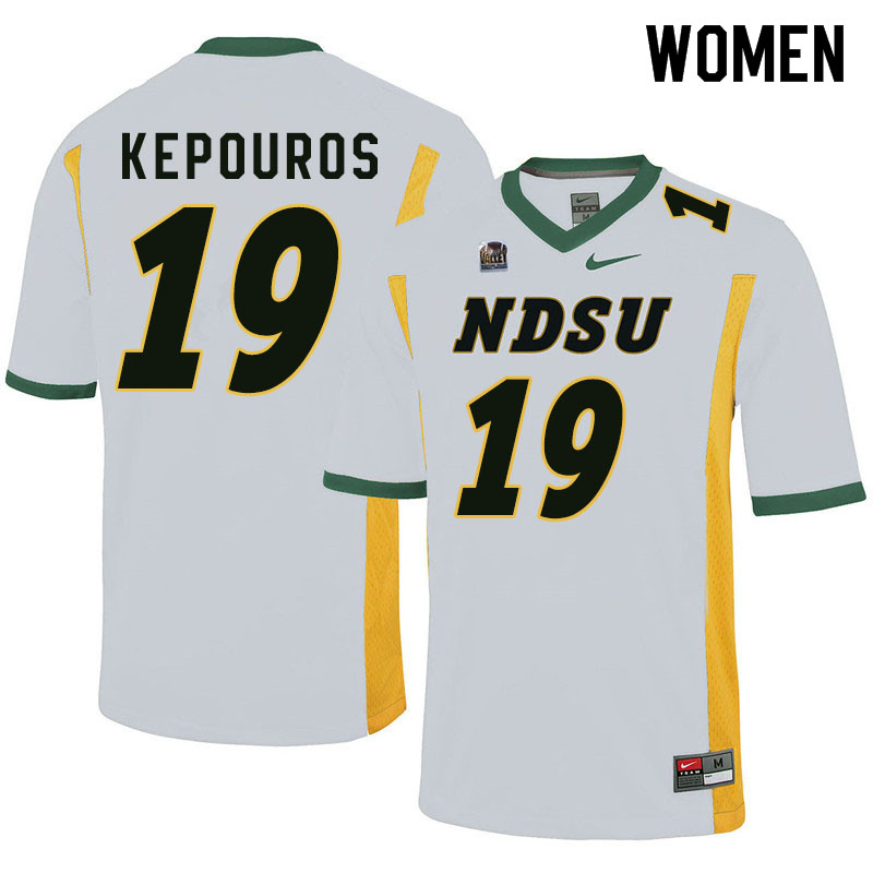 Women #19 Jimmy Kepouros North Dakota State Bison College Football Jerseys Sale-White